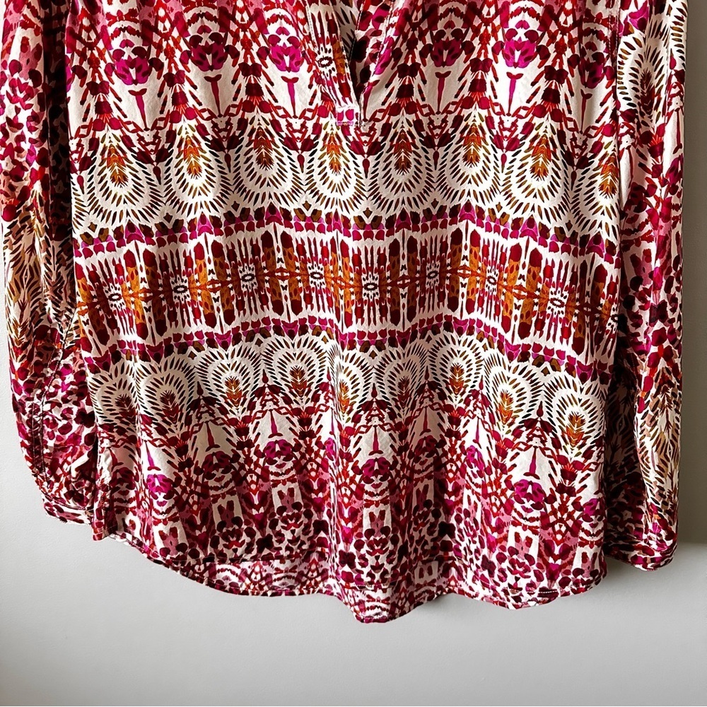 Garnet Hill 100% Silk Floral Green and Orange Ikat Women's Top Size 16 - Picture 10 of 13